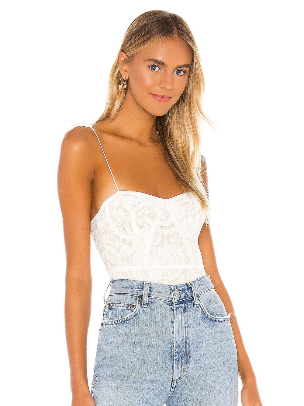 Stasia Lace Bodysuit in White & Nude